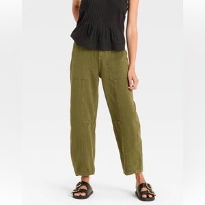 Olive Green Women's High Rise Utility Barrel jeans